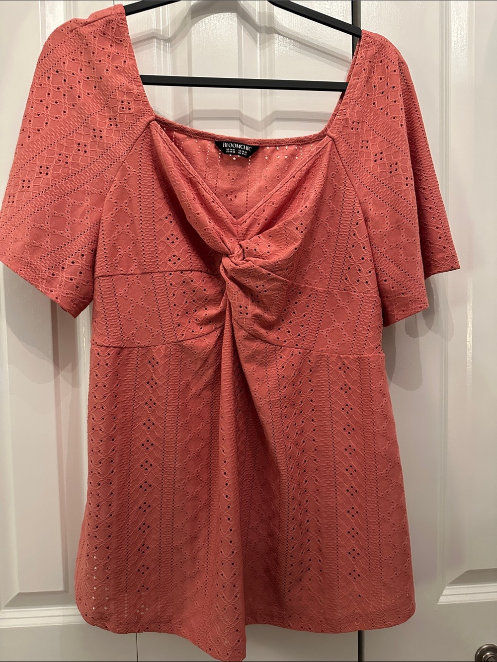 Bloom Chic Coral Eyelet Twist-Front Square Neck Top 14-16